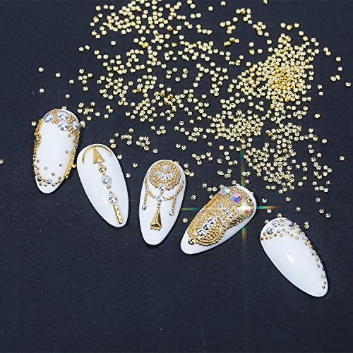 Nail Charms - Metal Gold & Silver, Flat Back Round Nail Art Charms, Small Nail Pearls, 3D Mixed Sizes Decorations for Nails - color: Nail Pearls Rivet
