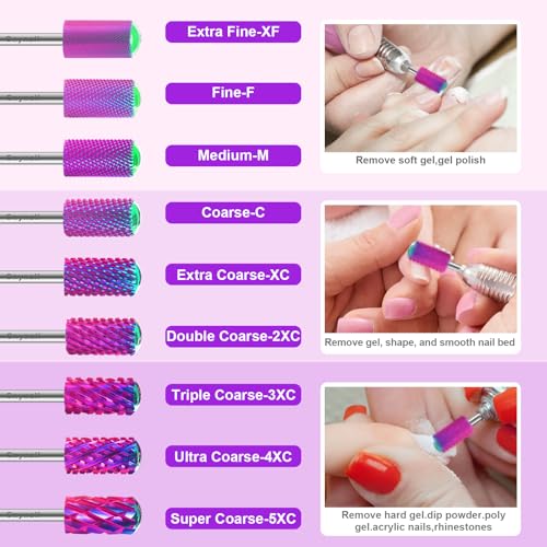 3/32" 2PCS Large Round Barrel Safety Nail Drill Bit for Gel Acrylic Removal - color: Purple-2PCS, size: 2XC