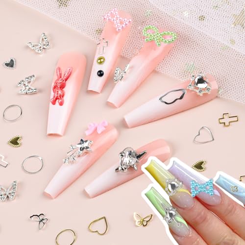 650PCS 3D Resin Nail Charms and Gems Colorful Flower Bow Butterfly Charms - color: Mixed Colors