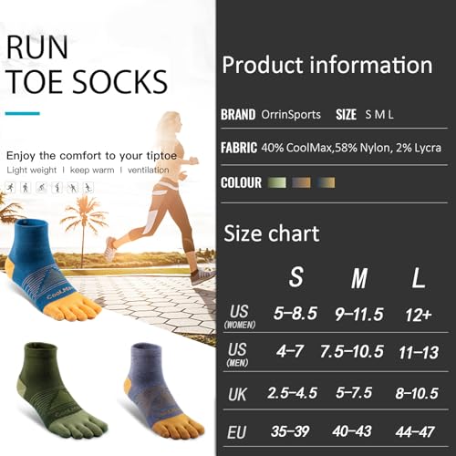 Toe Socks Cool-max Running Socks for Men Women 3 Pairs Athletic Breathable Five Finger Socks - color: Multicolor-c04# Quarter/3 Pairs, size: Medium