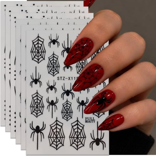 Halloween Nail Art Sticker Decal Spider Web Nail Stickers 6 PCS 3D Shelf-Adhesive Black Spider Web French Nails Design Polka Dot Nail Supplies Accessories for Women DIY Halloween Manicure Decoration - color: Polka Dot Spider