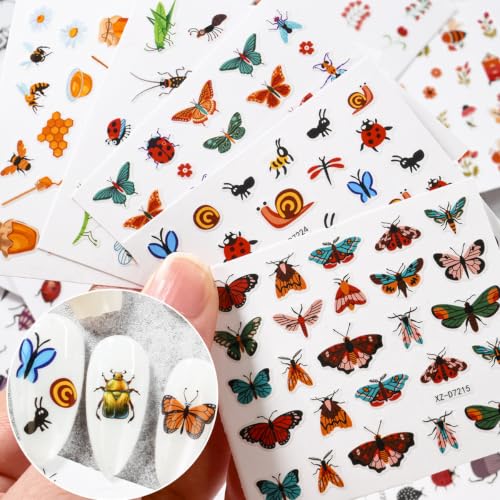 30 Sheets Insect Nail Stickers Fall Flower Butterfly Nail Decals - color: Style-09