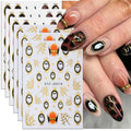 6 Sheets Halloween Ghost Nail Art Stickers Gold Frame Spiderweb Nail Decals - color: Halloween 16
