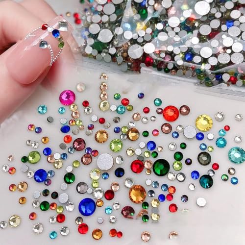1440pcs Shiny Zircon Nail Rhinestones Colorful Zircon Mini Nail Clear Rhinestones Multi Shapes Crystal Nail Gems Multi-Color Flatback Gemstones Nail Accessories Nail Supplies - color: Multicolor Gem-B
