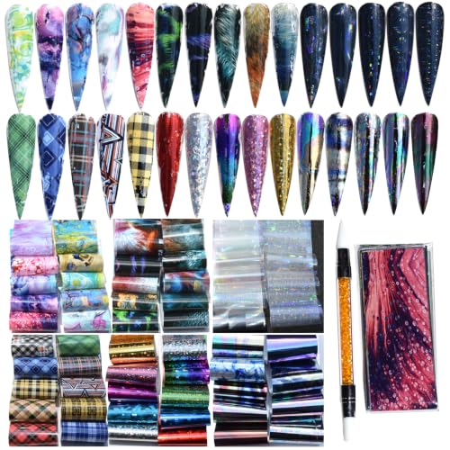 Nail Transfer Foil Sheets,60Pcs Plaid Holographic Nail Foil Stickers (3)