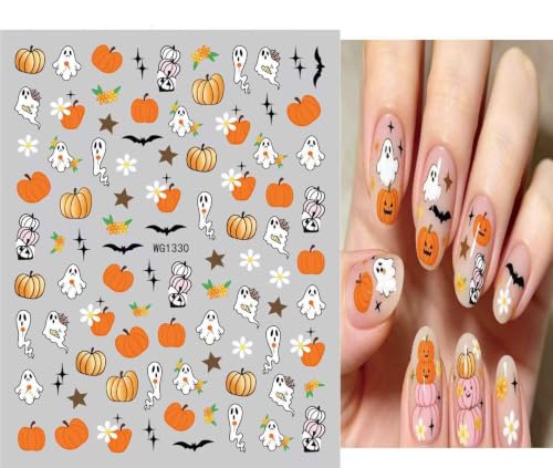 6Sheets Halloween Nail Art Stickers Cute Ghost Pumpkin Bat Spider Web - color: Multicolor
