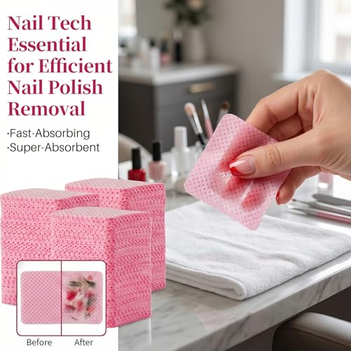 MAQIHAN 1200 Lint Free Nail Wipes - Pink Acetone Nail Polish Remover Wipes Lint Free Nail Wipes Pads Gel Nails No Lint Nail Glue Wipes Eyelash Extensions Toallitas Para Uñas Sin Pelusa Nail Supplies