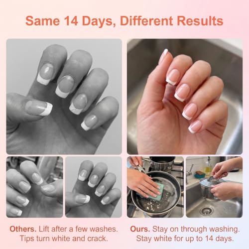 Press on Nails Short French Square Acrylic Press On Fake Nails 24 Pcs