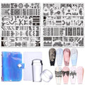 Lace Nail Stamping Plate Set - French Tip Stamp Silicone Nail Stamper Kit Bow Lace Design with Nail Stamp Plates Laser Storage Bag Nail Art Stencil Nail Supplies for Home DIY &Professional Salon - style: Lace Style