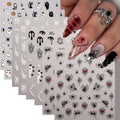 8 Sheets Halloween Glow in The Dark Nail Art Stickers 3D Self-Adhesive Luminous Ghost Heart Spider Web Nail Decals Gothic Skull Spider Pumpkin Supplies Nails Decoration for Women Manicure Accessories - style: fluorescent ghost