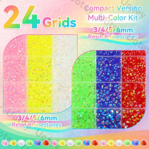24Grid Multicolor Rhinestones Kit 3-6mm, Flatback Gems for Bedazzling - color: S6