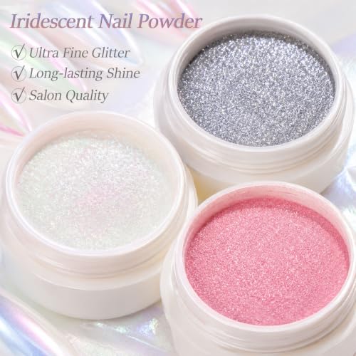 Aurora Chrome Nail Powder, 8pcs Iridescent Mirror Effect with Sponge Sticks