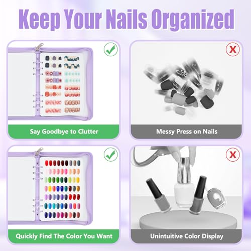 KEIFIN A5 Press On Nail Book Display Storage Organizer Binder, Purple - color: PURPLE