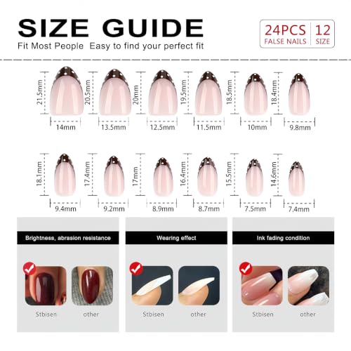 Short Almond Press On Nails, Brown French White Polka Dot, 24 Pcs - color: 104-Mocha Dot Blush