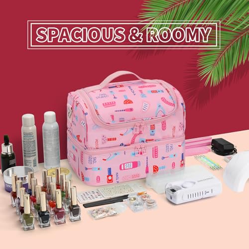 CUBETASTIC Nail Polish Organizer Case, Cartoon Green, 45 Slots - color: Cartoon Pink, size: 45 Slots
