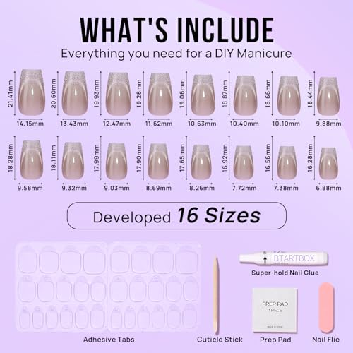 BTArtbox Press On Nails, Short Coffin French Tip Nails, 32 Pcs Full Kit - color: A1-Milky Way