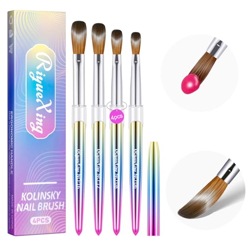 4PCS Acrylic Nail Brush Set, 6/8/12/16. Kolinsky Nail Art Brushes for Application, Sturdy Handle Oval Shaped Acrylic Powder Nails Design Tools for Professional Manicure DIY - color: Gradient, size: 4PCS