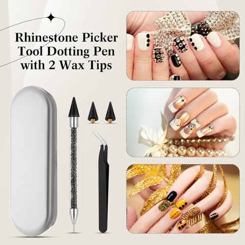 Tatuo Rhinestone Picker Tool Bedazzling Pen Dual Head, Black - color: Black