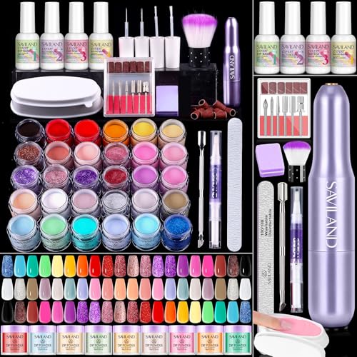 SAVILAND 30 Colors Dip Powder Nail Kit with Drill Starter Set - color: Summer Spring, size: 103 Pcs - Summer Spring