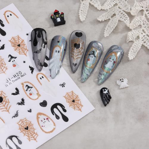 Halloween Nail Art Stickers Cute Ghost Black Cat Gold Nail Decals, 6 Sheets - color: Multicolor-05