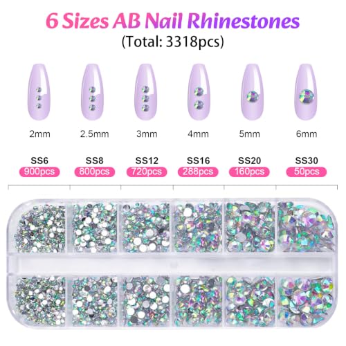 Canvalite 3438Pcs Rhinestones Nail Gems, 12 Styles 3D Glass AB Crystals Charms Shiny Multi Shape Flatback Nail Rhinestones for Nail Art with Picker and Tweezers for DIY Nail Art - color: Transparent AB, size: 12 Styles
