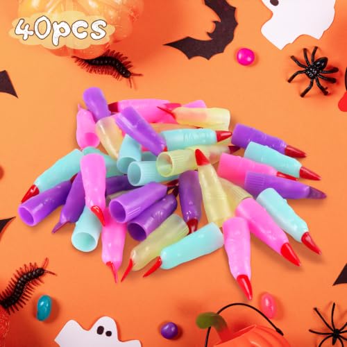 Halloween Fake Witches Fingers Nails for Kids Reading, Glow in The Dark - color: Colorful
