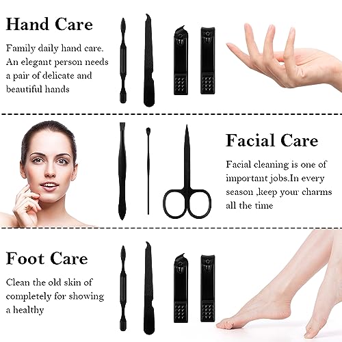 Manicure Set, Stocking Stuffer for Men, Nail Clipper Kit, Nail Clipper Set, Nail Care Kit, 8 In 1 Manicure Kit Grooming Kit Stainless Steel Facial Pedicure Care Tool, Christmas Gifts for Men Dad Teens - color: Black