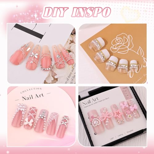 Nail Rhinestones Flatback Pearls Charms and Nail Beads for Nails with Glue - color: 14 2 Boxes Nail Art Decos Set 35+Glue