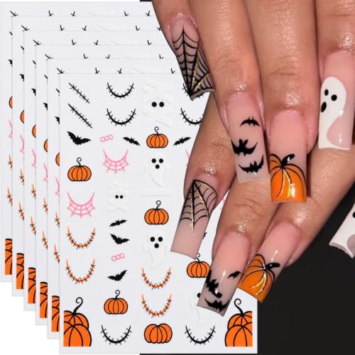 Halloween Nail Stickers, Ghost Mummy Pumpkin Bat Nail Decals, 6 Sheets - color: Multicolor-01