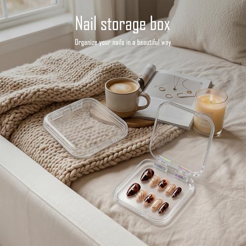 6 Pcs Press On Nail Storage Box with 60 Double Sided Adhesive Tapes, Clear Acrylic Nail Packaging Box, Fake Nail Display Case Organizer for Press Ons, Nail Art Business, Salon Supplies - color: 6 Pcs
