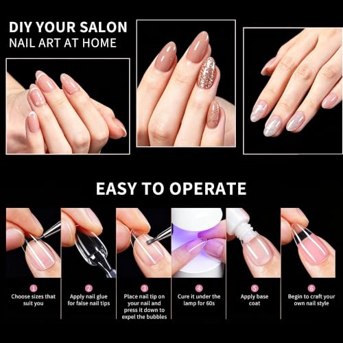 Oval Nail Tips 288 Pcs 12 Sizes, Pre-Etched Soft Gel Full Cover Nail Stickers, Transparent Press on Fake Nails for Home DIY, Nail Salons, Nail Art & Extension, Long Lasting Clear False Nails - size: Oval