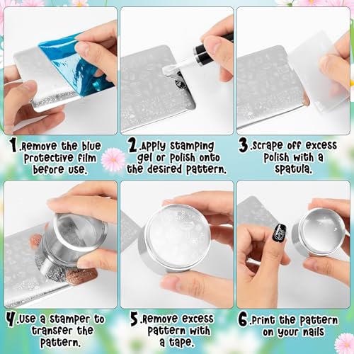 Y1tvei Hello Spring Nail Stamping Plates - 6Pcs Flower Butterfly Insect Daisy Rose Theme Finger Art Kit, Stainless Steel Nail Polish Template Printer Decoration DIY Manicure Salon Design Gift Supplies - style: Spring