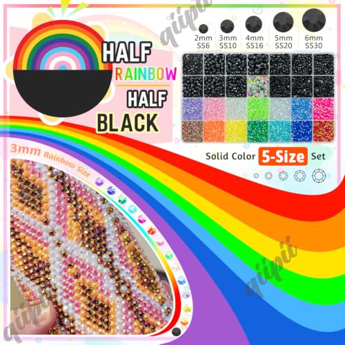 qiipii Pure Black Resin Rhinestones w B7000 Glue for Crafting Bedazzling 2mm-6mm Flatback Colorful Jelly Stones Diamonds Gems Bedazzler Kit for Nails Face Eyes Makeup Tumblers Bottles Shoes DIY Crafts - color: Black/Coffee, size: Jelly