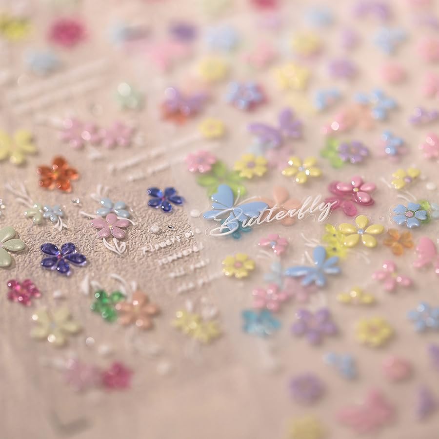1 Sheet Flower Nail Stickers 5D Embossed Nail Art Stickers Floral Nail Decals Jelly Daisy Floral Nail Design Summer Nail Design Small Floral Nail Supplies Accessories for Women DIY Manicure Decoration - style: jelly flower
