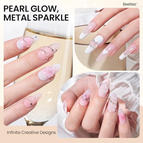 Beetles 3D Nail Charms Gold Silver Nail Beads and White Pearl with 15g - color: E - Gold White-4