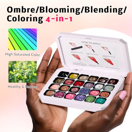 Ombre Gel Polish Palette,24Colors Pat Gel Paint Nail Art Kit Sponge Patting - size: 24 Colors B