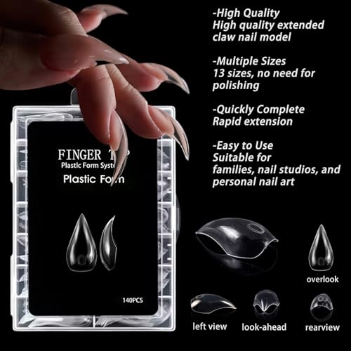 140Pcs Short Cat Claw Nail Tips Curved Stiletto Nail Dual Forms - color: Styl 2