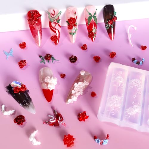 Laza 4pcs 3D Flower Mold for Nails, Multiple Rose Shapes Nail Molds - color: Blooming Rose Ripple