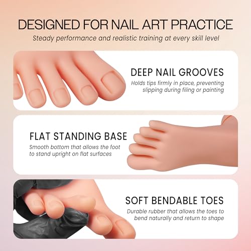 Beauticom® Flexible Movable Soft Silicone Foot Model for Nail Art Practice Training Tool