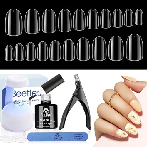 Beetles Nail Tips 240 Pcs Short Oval Nail Kit Gel Nail Kit False Nail - color: Short Oval 240pcs (Clear Kit)