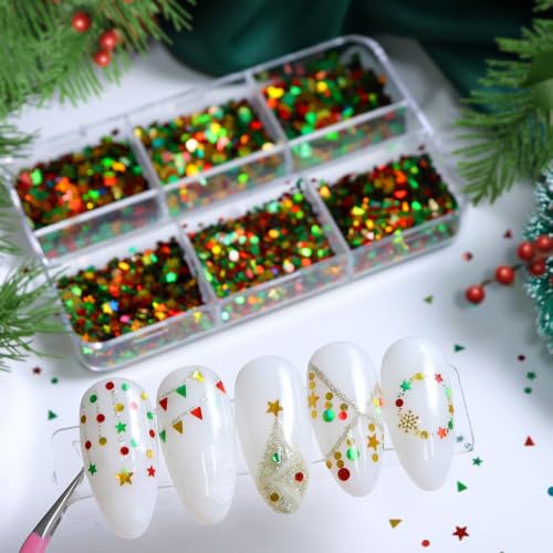 Christmas Nail Art Sequins Small Star Dots Triangle Metallic Glitter Flakes - color: Style02