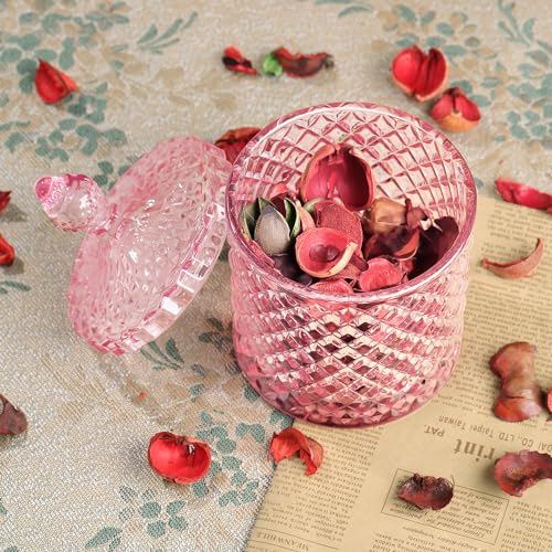 Joeyan 18 oz Light Pink Glass Jars with Lid,Embossed Colored Candy Dishes - color: Light Pink