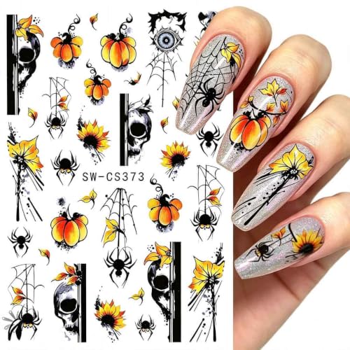 6Sheets Halloween Nail Art Stickers Ghost Spider Web Pumpkin Design - color: Colorful