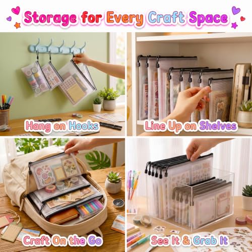 12 Pcs Sticker Storage Organizer Clear Zipper Pouches (Mixed Size) - size: Mix Size