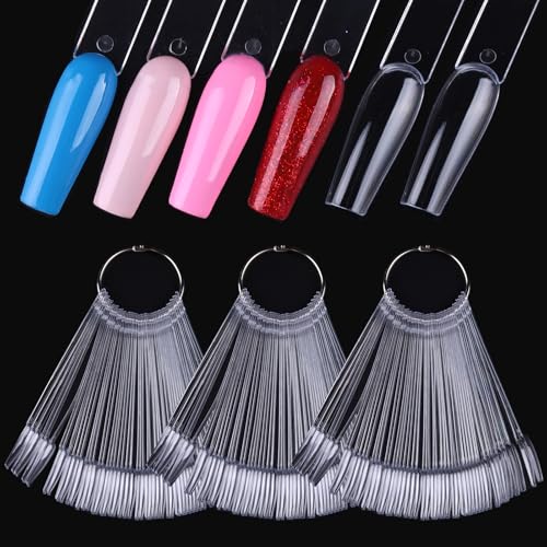 150 Pcs Nail Polish Swatch Sticks with Ring, Clear Coffin Shaped - color: Clear Ballerina 150pcs