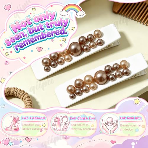 qiipii 2mm-10mm Dark Brown Flatback Half Round Pearls Gems Nail Charms Kit - color: Brown, size: Solid Color Half Pearls