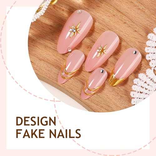 RUOKEXIN Almond Press on Nails French Tip Fake Nails Gold Glitter False Nails with Designs Medium Nail Press ons Sparkly Artificial Nails for Women 24Pcs - color: Almond Style 11-16
