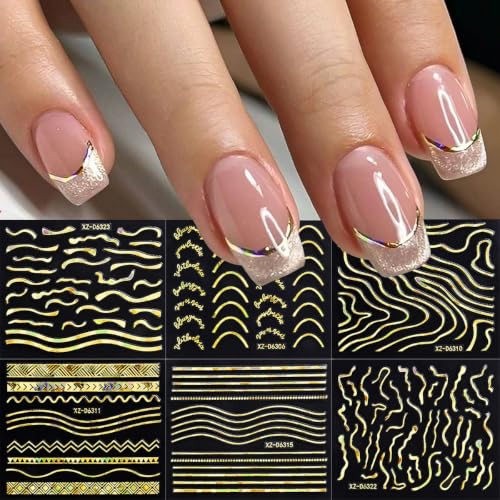 30 Sheets Gold Nail Stickers 3D Star Line Flower Nail Art Decals - color: Style-18