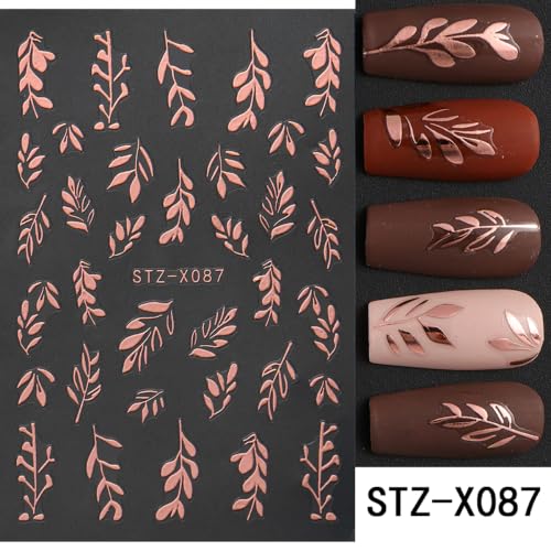 Leaf Nail Stickers, Rose Gold Nail Decals for Fall Nail Art, 4 Sheets - color: Multicolor-02