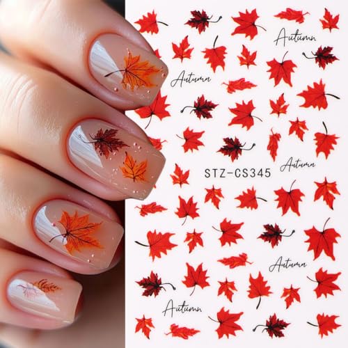 6 Sheets Fall Maple Leaf Nail Art Stickers Thanksgiving Pumpkin Nail Decals - color: Fall Maple Leaf 17